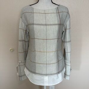 Derek Lam 10 Crosby Grey Plaid Wool Blend Long Sleeve Shirttail Blouse Size 0